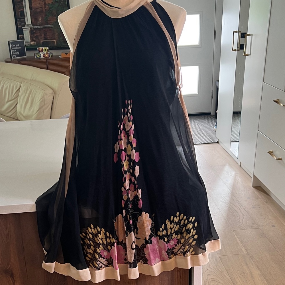 Silk Black and Cream Floral Dress
